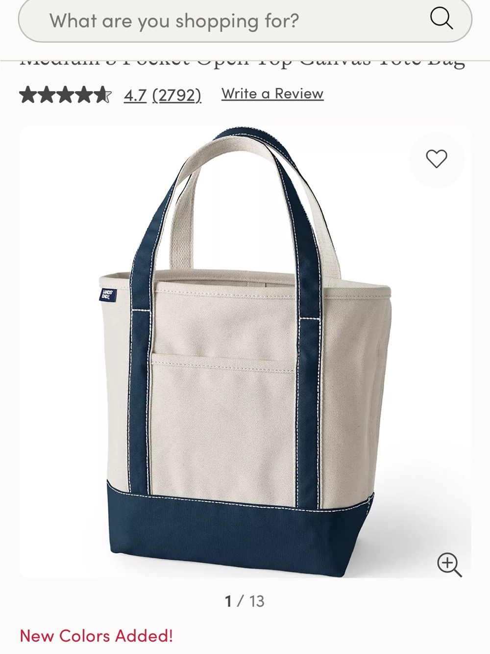 Lands' End Cream Canvas Tote with Navy Accents and Scarf